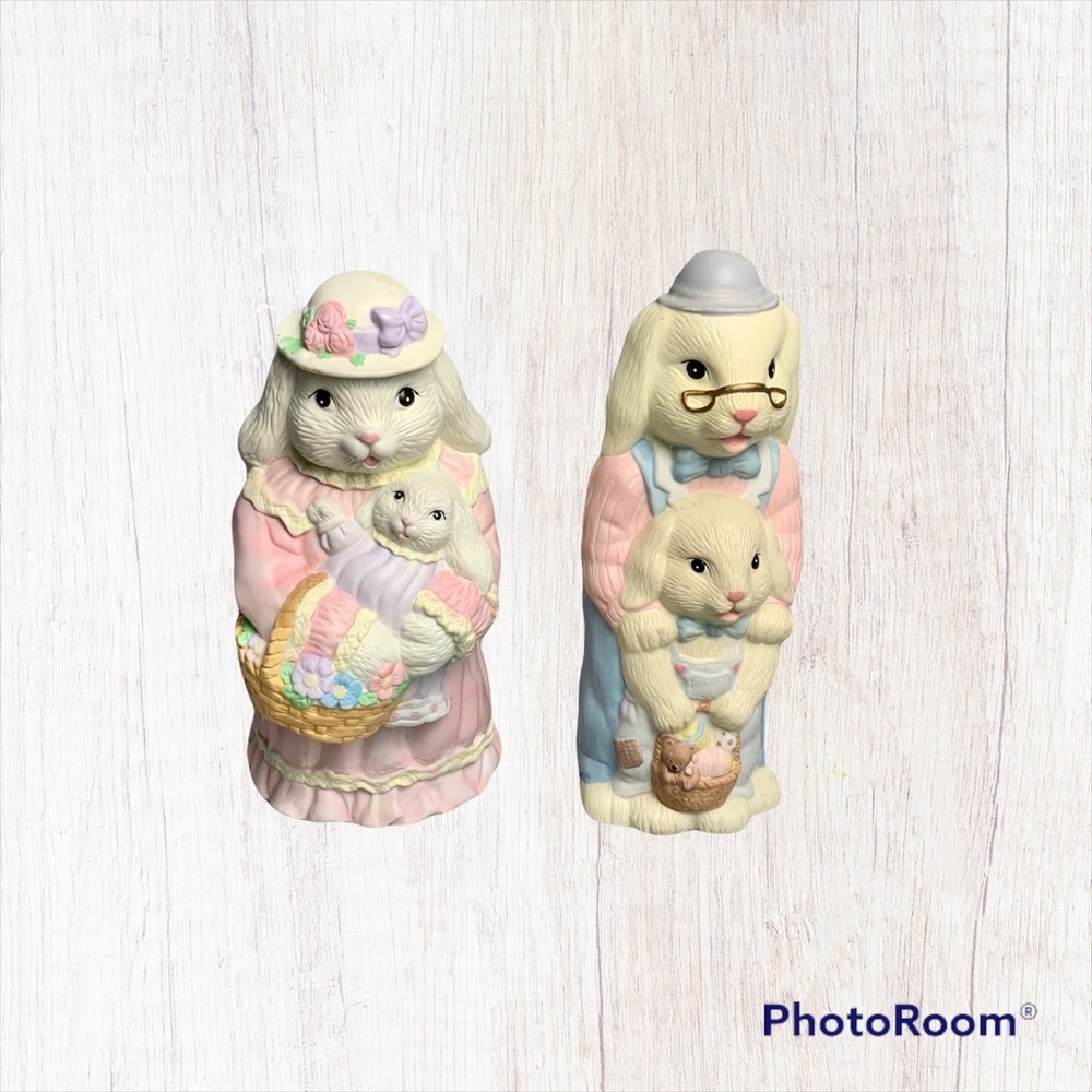 Vintage Harbert Industries Easter Bunny Rabbit Family Ceramic Caddies